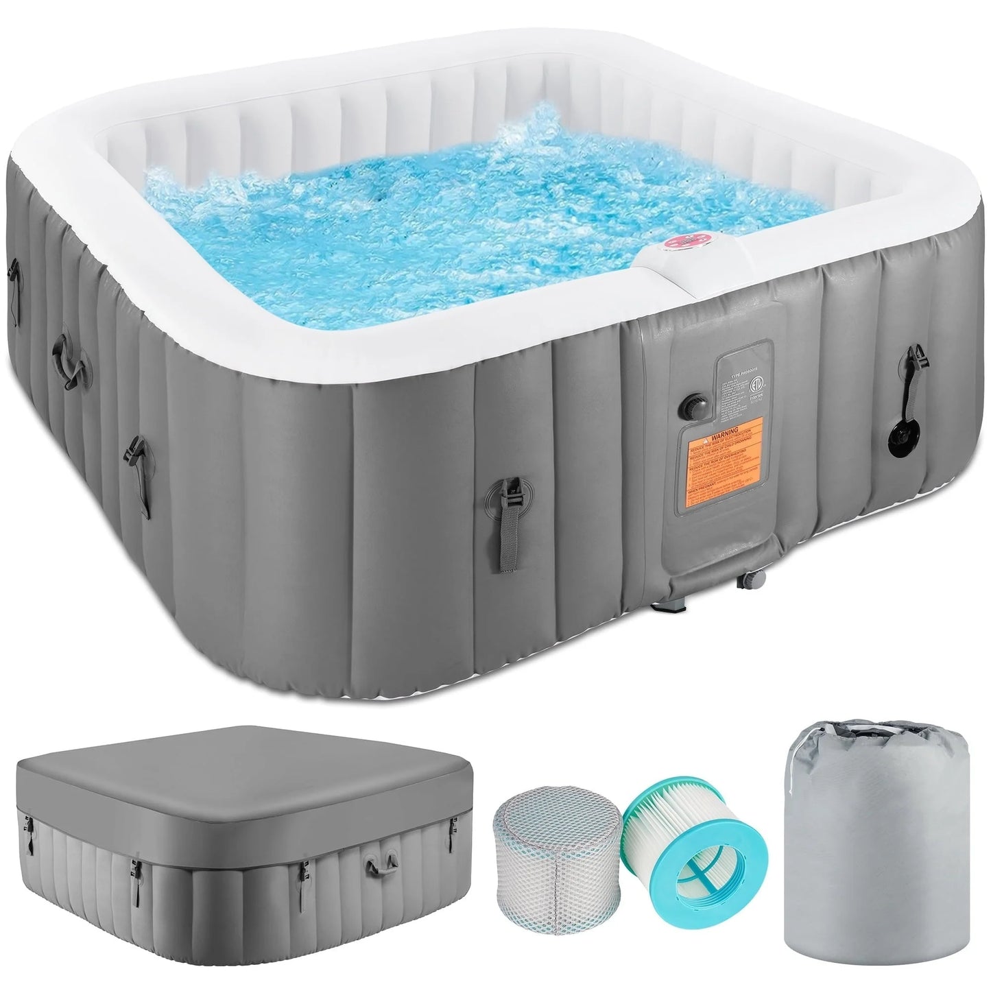 Bain à remous gonflable extérieur 4-6 personnes avec panneau de contrôle et 130 jets, couverture isolante et protection de sol - 75" L