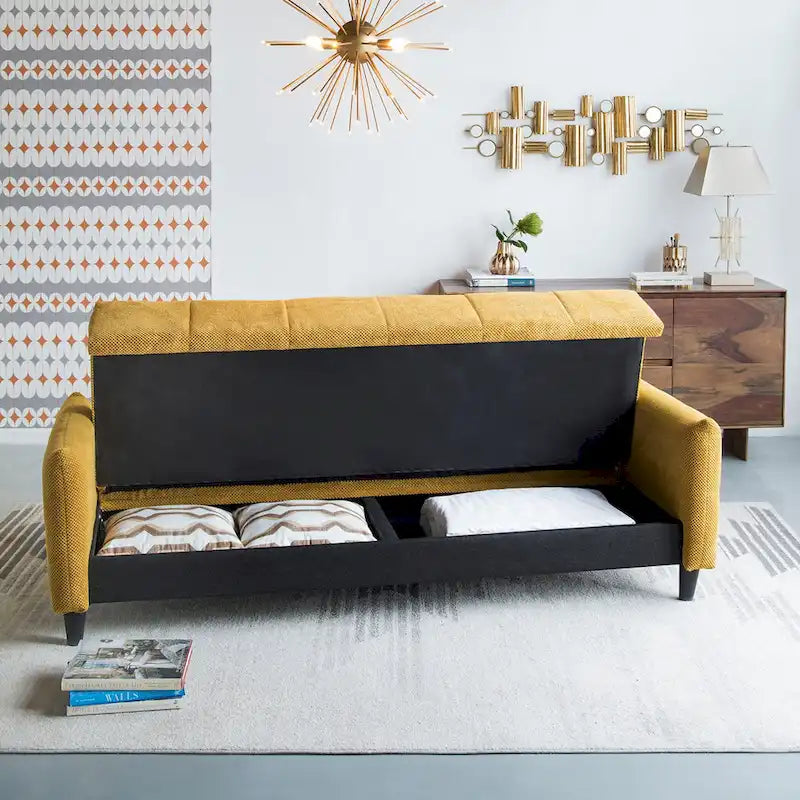 Canapé-lit capitonné Biscuit Moutarde, Couchage Queen Size, 2 Places