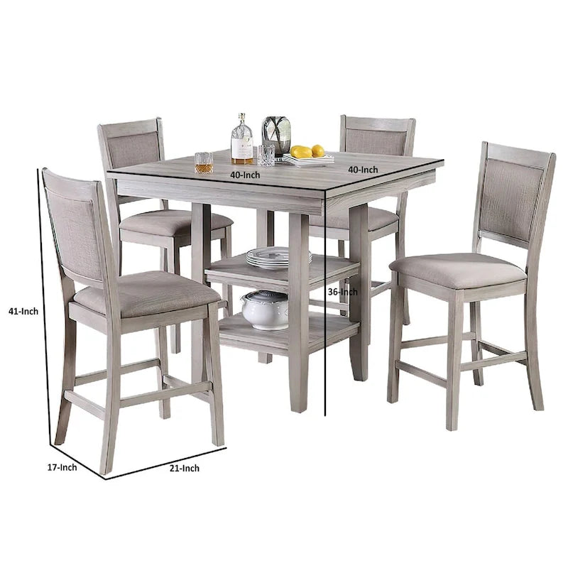 Ensemble de salle à manger 5 pièces hauteur comptoir, gris, pour 4 personnes