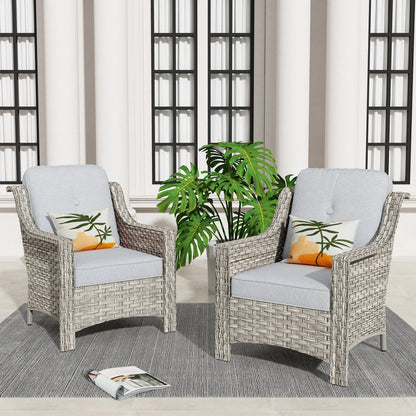 HOOOWOOO Ensemble de 2 chaises de patio extérieures en osier et rotin à dossier haut