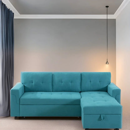 Canapé d'angle réversible convertible avec lit gigogne, méridienne de rangement et pieds durables