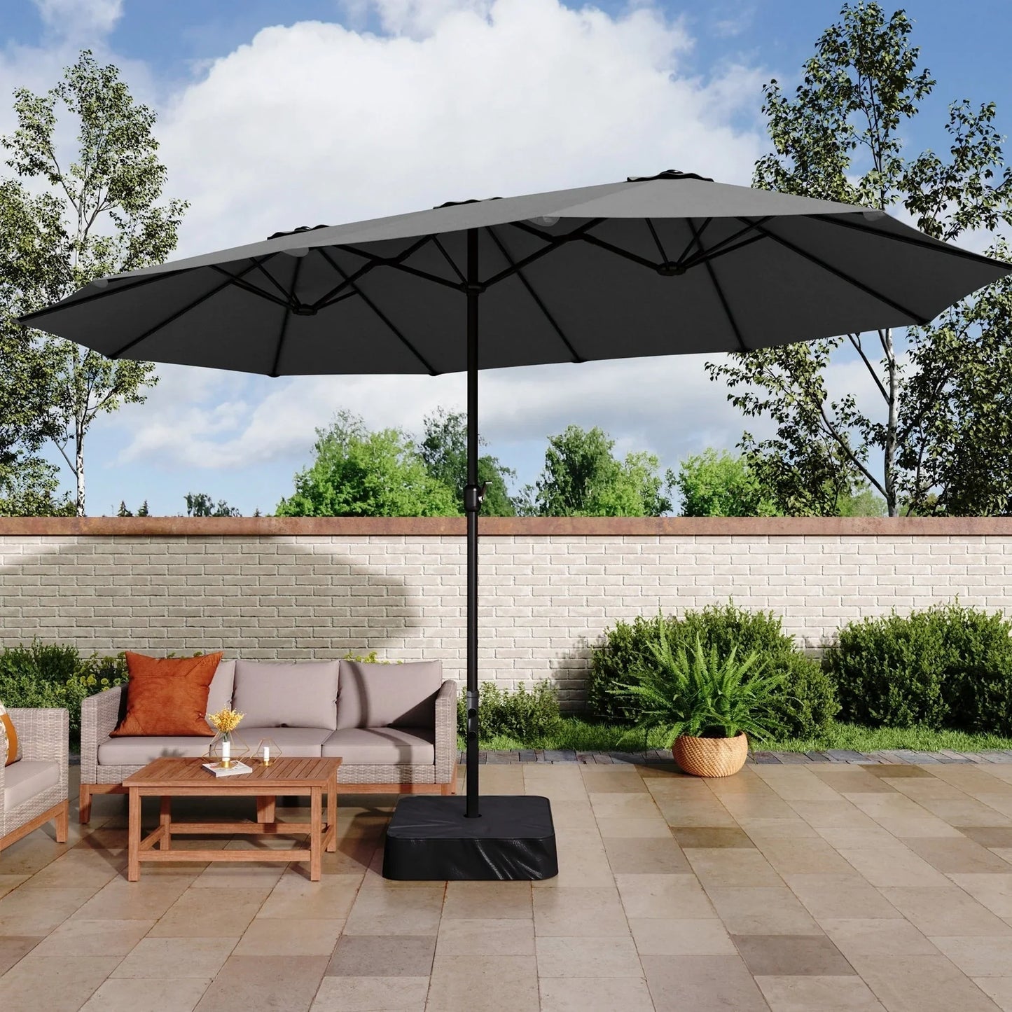 MAISON ARTS Grand Parasol Double Face de 4,5 m avec Base Incluse pour Patio