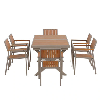 Ensemble de salle à manger d'extérieur extensible 7 pièces avec table extensible et 6 fauteuils