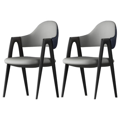 Chaise de salle à manger moderne en cuir à dossier ouvert et incurvé avec accoudoirs