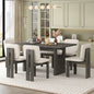 Ensemble table à manger 7 pièces, ensemble de table de cuisine en bois massif avec table rectangulaire, base en tréteaux design et 6 chaises rembourrées