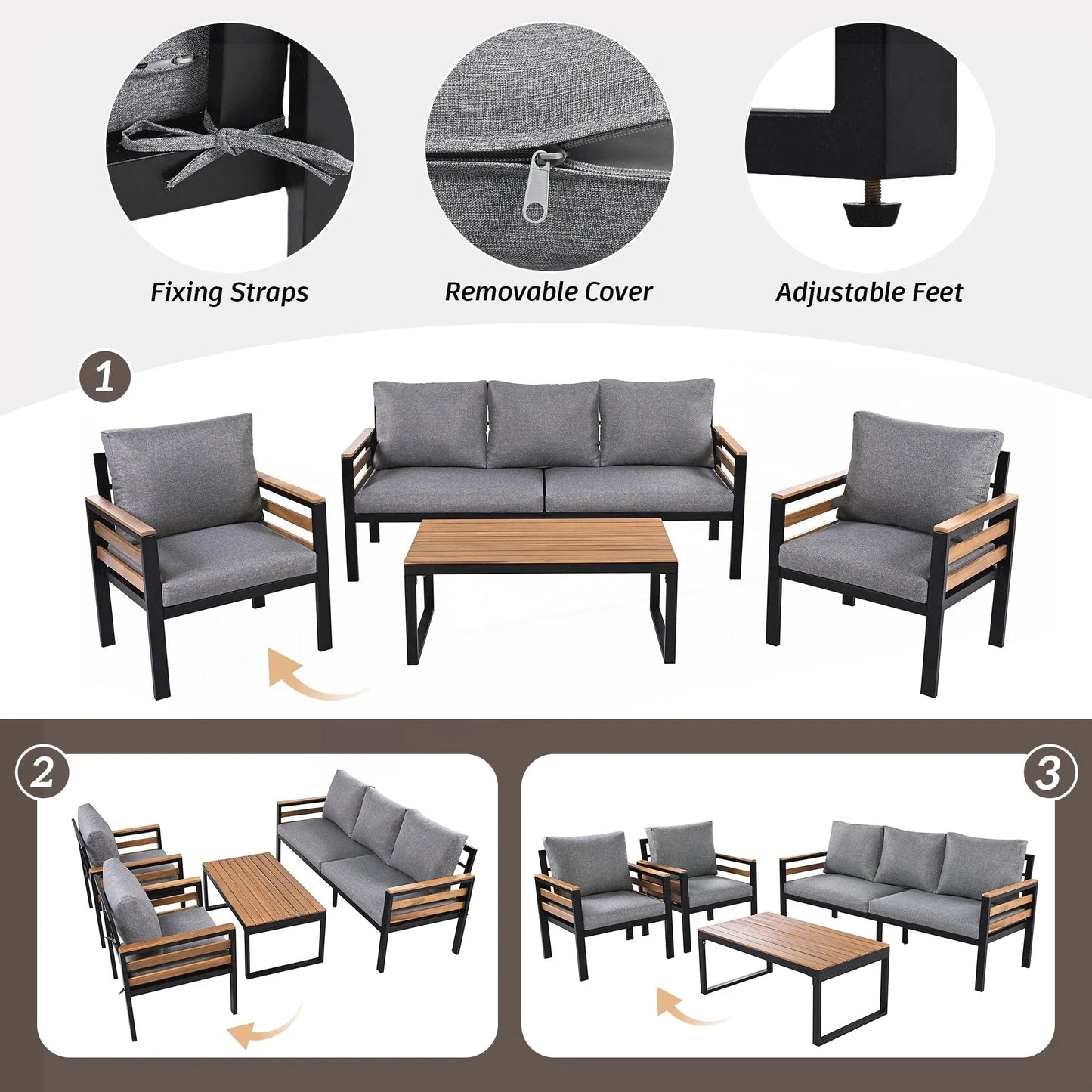 Ensemble de canapé de jardin 4 pièces