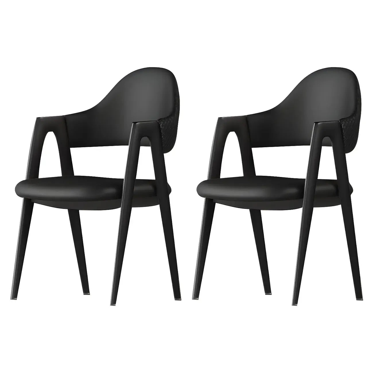 Chaise de salle à manger moderne en cuir à dossier ouvert et incurvé avec accoudoirs