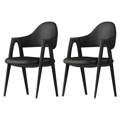 Chaise de salle à manger moderne en cuir à dossier ouvert et incurvé avec accoudoirs