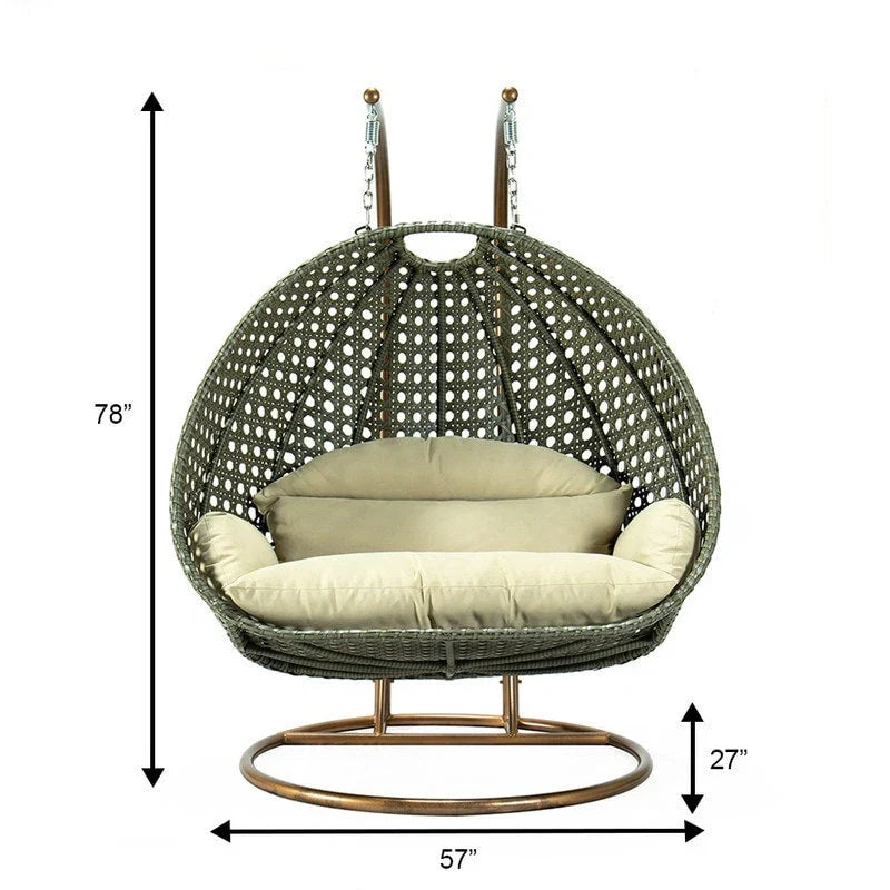 LeisureMod Fauteuil suspendu œuf 2 places avec support - Balançoire / hamac de patio en rotin osier pour extérieur/intérieur avec coussins