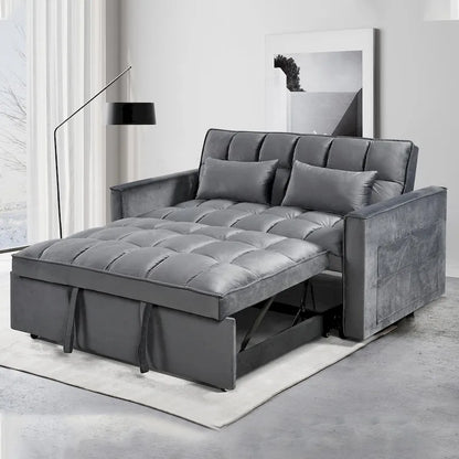 Causeuse futon moderne en velours avec dossier inclinable et poches, 2 places ??Gris foncé / Gris clair / Bleu / Noir