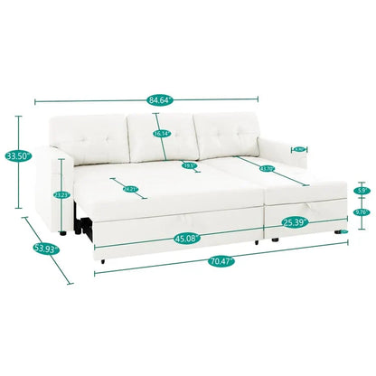 Canapé d'angle réversible convertible avec lit gigogne, méridienne de rangement et pieds durables