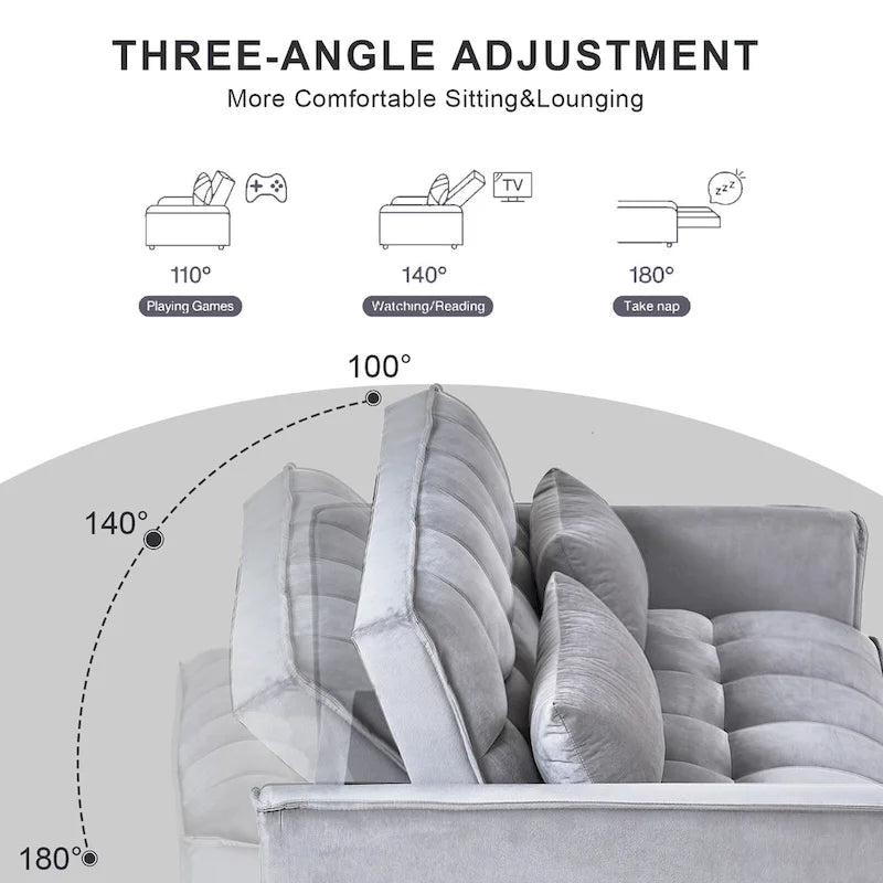 Causeuse futon moderne en velours avec dossier inclinable et poches, 2 places ??Gris foncé / Gris clair / Bleu / Noir