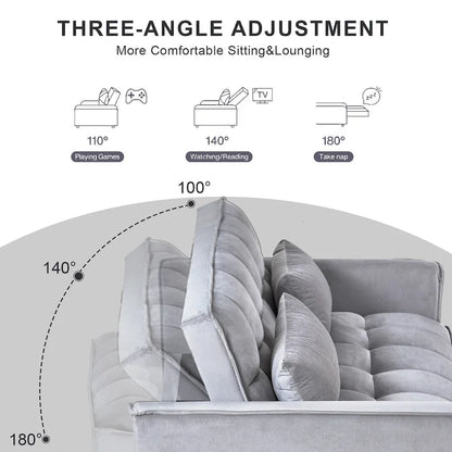 Causeuse futon moderne en velours avec dossier inclinable et poches, 2 places ??Gris foncé / Gris clair / Bleu / Noir