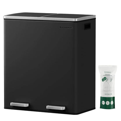 SONGMICS Poubelle double, 60L, en acier inoxydable, noire