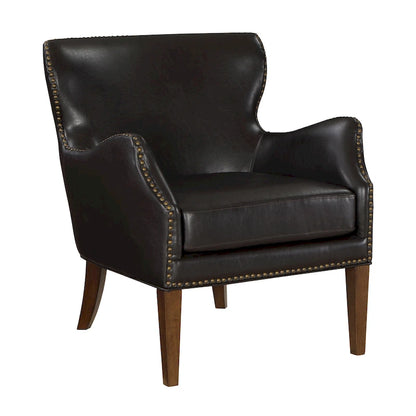 Fauteuil d'appoint dossier haut en similicuir marron, accoudoirs inclinés, une place