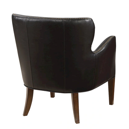 Fauteuil d'appoint dossier haut en similicuir marron, accoudoirs inclinés, une place