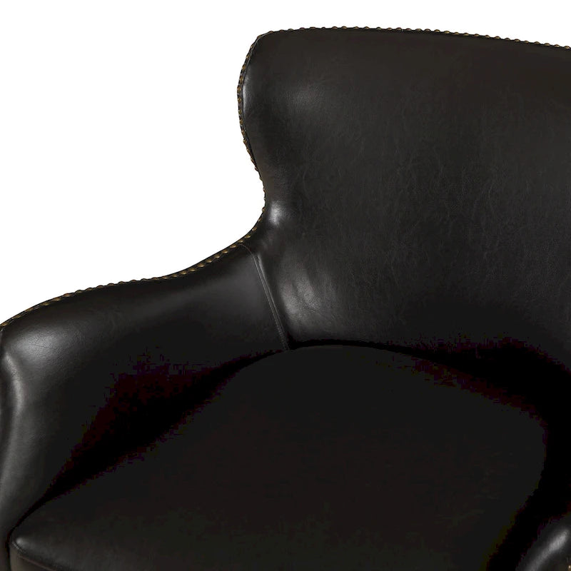 Fauteuil d'appoint dossier haut en similicuir marron, accoudoirs inclinés, une place