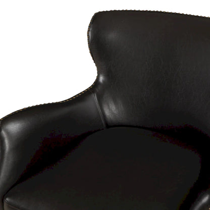 Fauteuil d'appoint dossier haut en similicuir marron, accoudoirs inclinés, une place