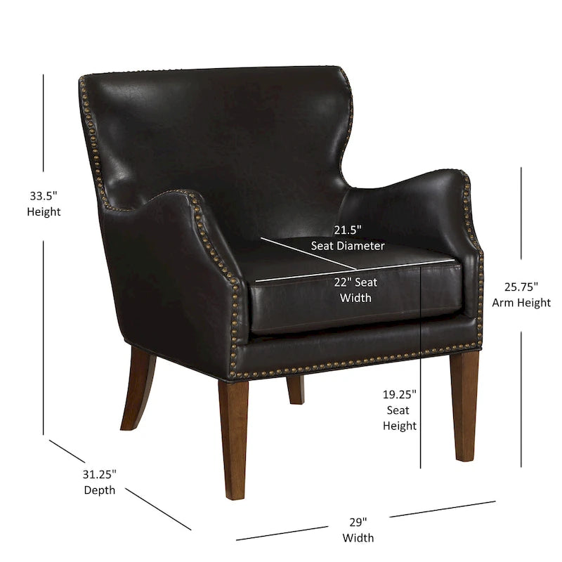 Fauteuil d'appoint dossier haut en similicuir marron, accoudoirs inclinés, une place