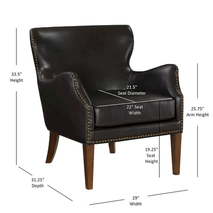 Fauteuil d'appoint dossier haut en similicuir marron, accoudoirs inclinés, une place