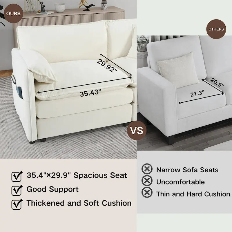 109,45 Canapé sectionnel modulaire en U rembourré en chenille avec coussins double couche, combinaison DIY