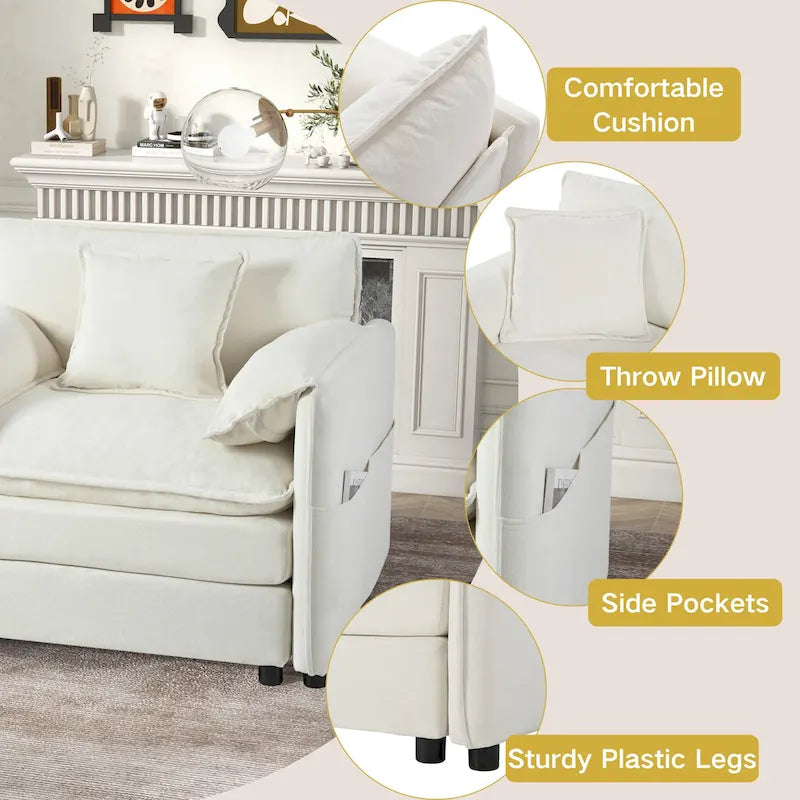 109,45 Canapé sectionnel modulaire en U rembourré en chenille avec coussins double couche, combinaison DIY