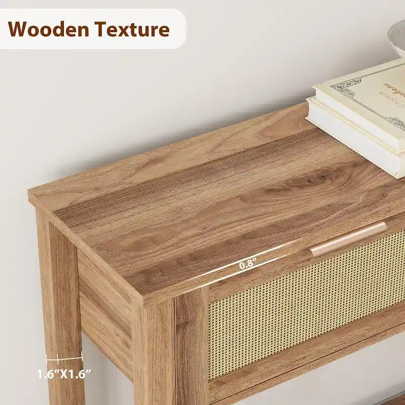 Console 2 tiroirs en rotin naturel et marron, montage par 1 personne