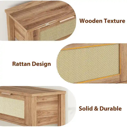 Console 2 tiroirs en rotin naturel et marron, montage par 1 personne