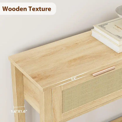 Console 2 tiroirs en rotin naturel et marron, montage par 1 personne