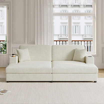 Canapé-lit sectionnel surdimensionné Roomfitters avec chaise longue, en velours côtelé avec ports USB et porte-gobelets