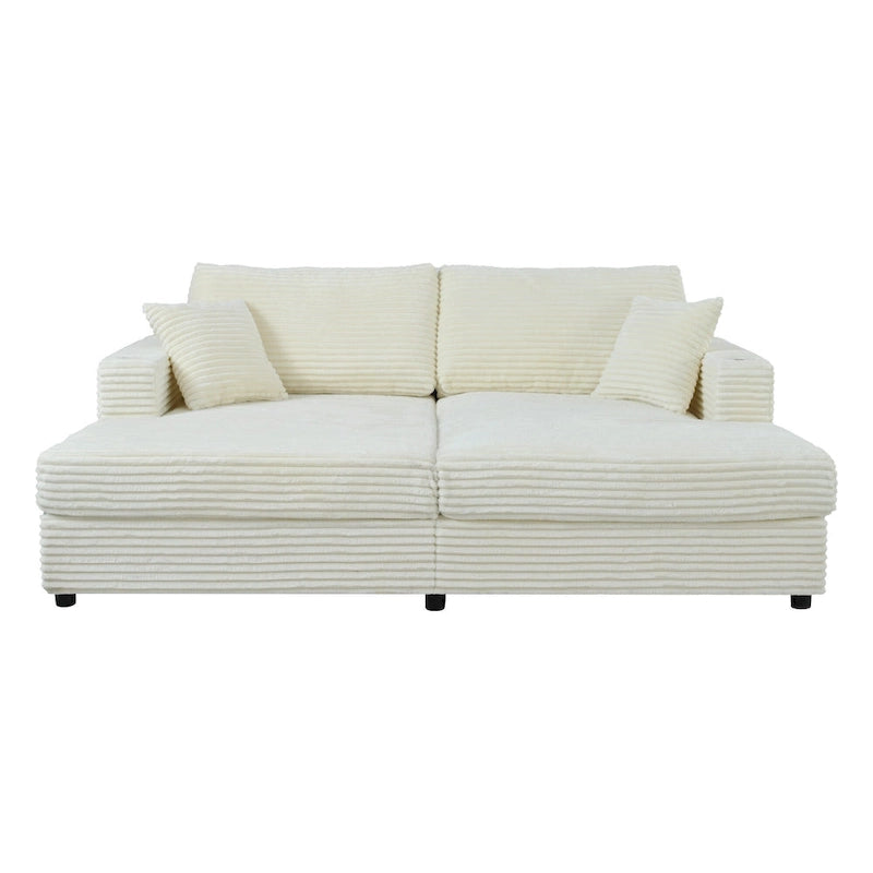 Canapé-lit sectionnel surdimensionné Roomfitters avec chaise longue, en velours côtelé avec ports USB et porte-gobelets
