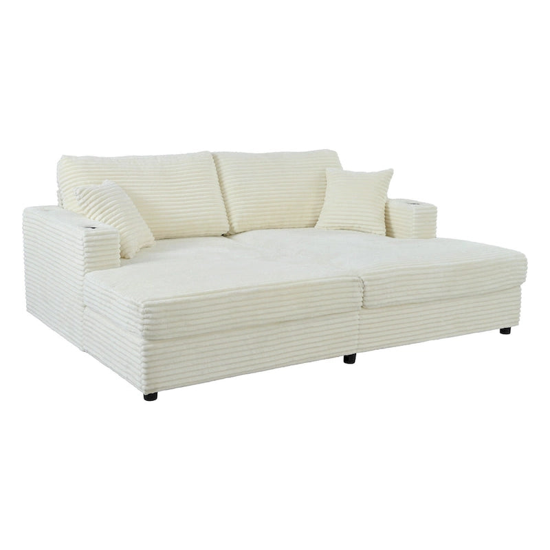 Canapé-lit sectionnel surdimensionné Roomfitters avec chaise longue, en velours côtelé avec ports USB et porte-gobelets