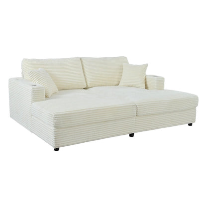 Canapé-lit sectionnel surdimensionné Roomfitters avec chaise longue, en velours côtelé avec ports USB et porte-gobelets