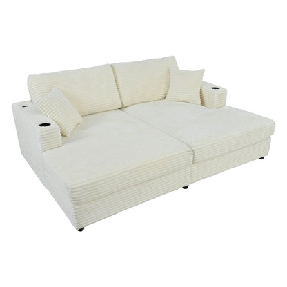 Canapé-lit sectionnel surdimensionné Roomfitters avec chaise longue, en velours côtelé avec ports USB et porte-gobelets