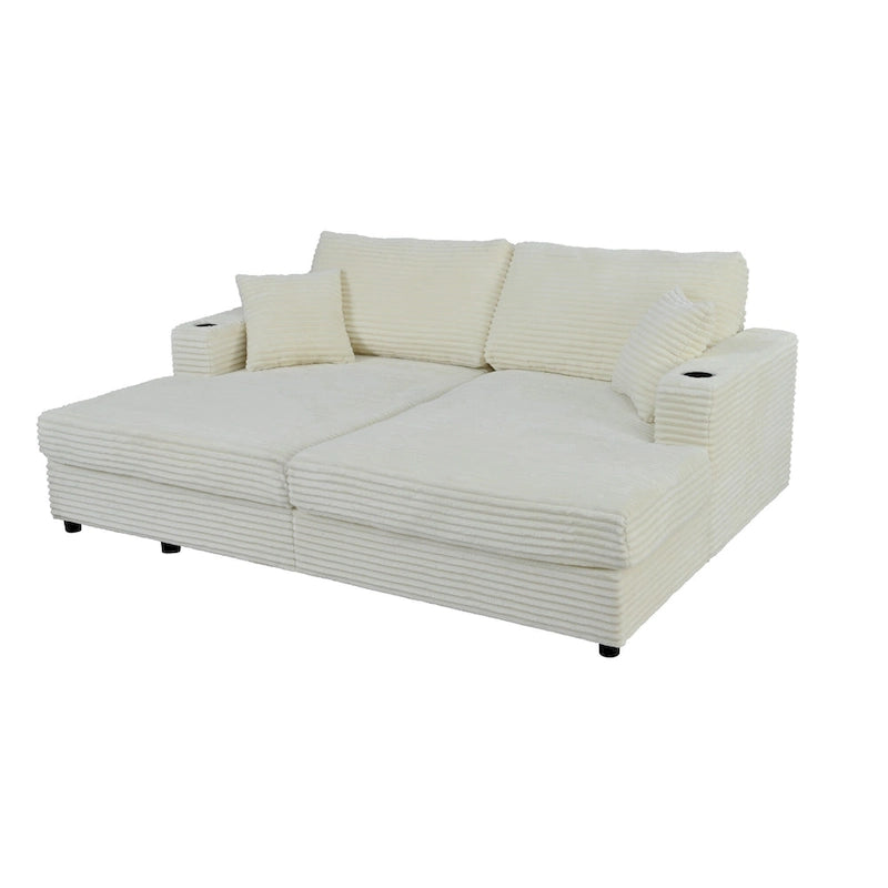 Canapé-lit sectionnel surdimensionné Roomfitters avec chaise longue, en velours côtelé avec ports USB et porte-gobelets