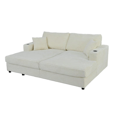 Canapé-lit sectionnel surdimensionné Roomfitters avec chaise longue, en velours côtelé avec ports USB et porte-gobelets