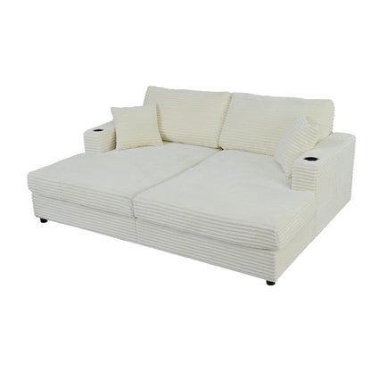 Canapé-lit sectionnel surdimensionné Roomfitters avec chaise longue, en velours côtelé avec ports USB et porte-gobelets