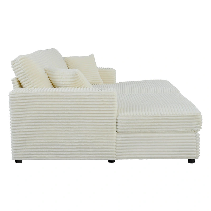 Canapé-lit sectionnel surdimensionné Roomfitters avec chaise longue, en velours côtelé avec ports USB et porte-gobelets