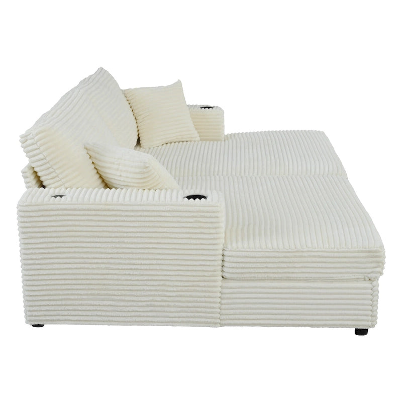 Canapé-lit sectionnel surdimensionné Roomfitters avec chaise longue, en velours côtelé avec ports USB et porte-gobelets