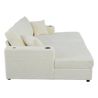 Canapé-lit sectionnel surdimensionné Roomfitters avec chaise longue, en velours côtelé avec ports USB et porte-gobelets