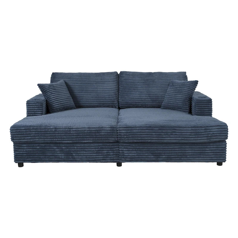 Canapé-lit sectionnel surdimensionné Roomfitters avec chaise longue, en velours côtelé avec ports USB et porte-gobelets