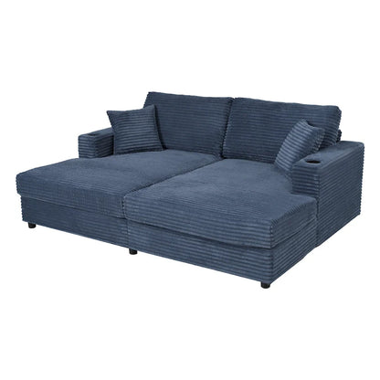 Canapé-lit sectionnel surdimensionné Roomfitters avec chaise longue, en velours côtelé avec ports USB et porte-gobelets
