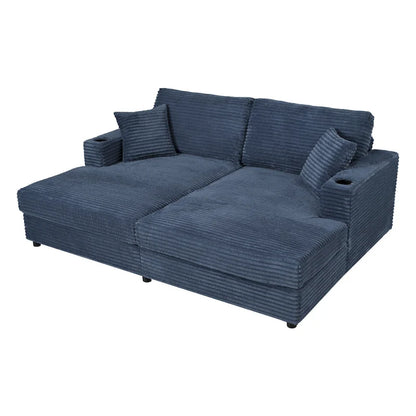 Canapé-lit sectionnel surdimensionné Roomfitters avec chaise longue, en velours côtelé avec ports USB et porte-gobelets