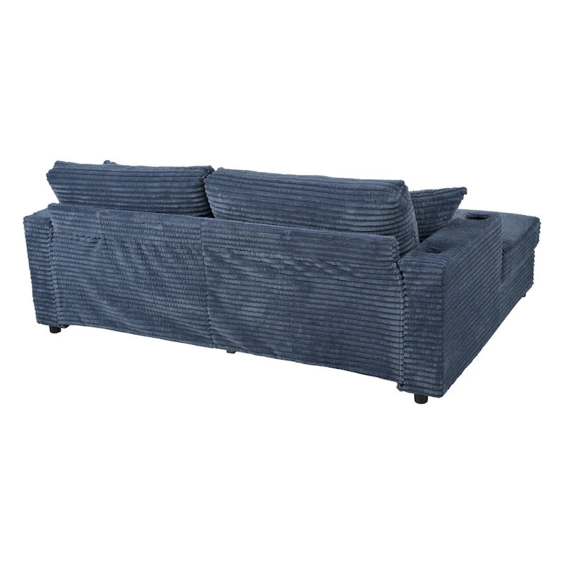 Canapé-lit sectionnel surdimensionné Roomfitters avec chaise longue, en velours côtelé avec ports USB et porte-gobelets