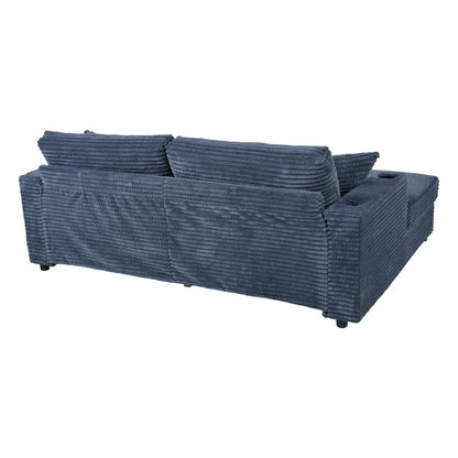 Canapé-lit sectionnel surdimensionné Roomfitters avec chaise longue, en velours côtelé avec ports USB et porte-gobelets