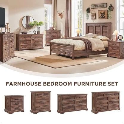 Commode de chambre à 6 tiroirs style ferme, meuble de rangement, meuble TV