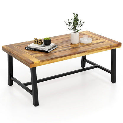 Gymax Table Basse en Bois d'Acacia Rectangulaire d'Intérieur et d'Extérieur