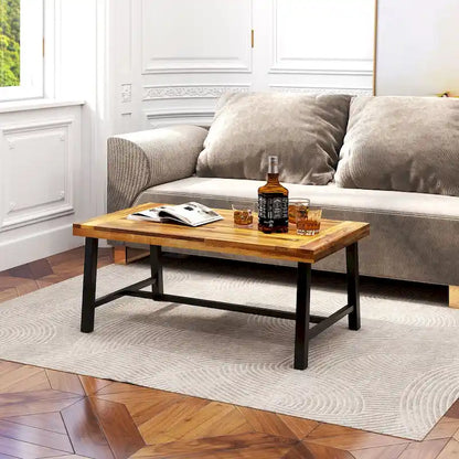 Gymax Table Basse en Bois d'Acacia Rectangulaire d'Intérieur et d'Extérieur