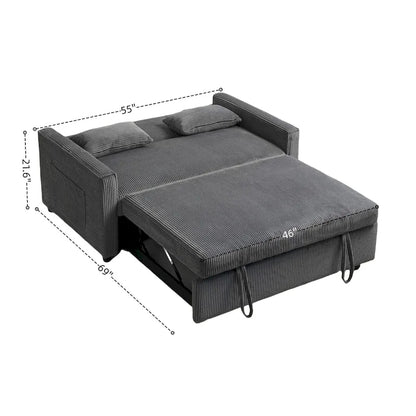 Canapé-lit 69" en velours côtelé avec dossier réglable et poche de rangement