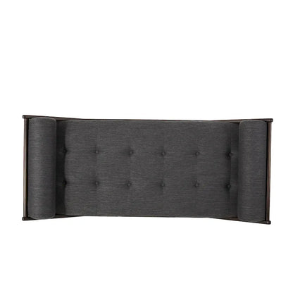 Chaise longue capitonnée moderne 65 en charbon de bois avec design en bois courbé et coussins décoratifs cylindriques